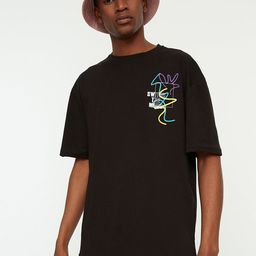 Trendyol Men Black & Blue Pure Cotton Printed T-shirt-image-80