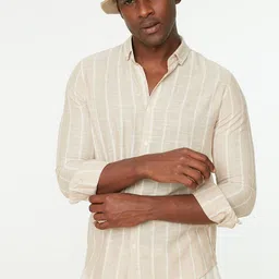 Trendyol Men Beige Striped Casual Shirt-image-116