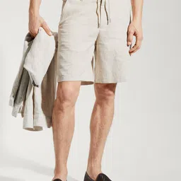 MANGO MAN Striped High-Rise Linen Cotton Chino Shorts-image-74