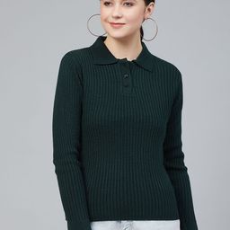 Cayman Women Green Ribbed Acrylic Pullover Sweater-image-57