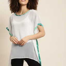 Qurvii White & Green Georgette Kaftan Top-image-80