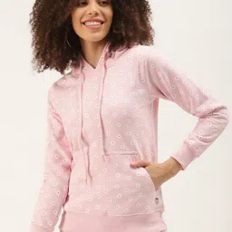 Duke Women Pink & White Floral Print Hooded Sweatshirt-image-87