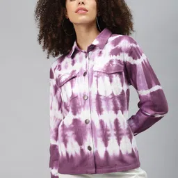 plusS Women Purple White Tie and Dye Tailored Jacket-image-21