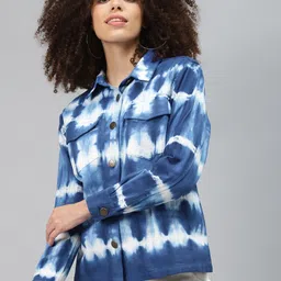 plusS Women Blue White Tie and Dye Tailored Jacket-picture-29