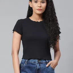Roadster Black Ribbed Regular Top-picture-51