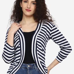 TEEMOODS Striped Open Front Shrug-17