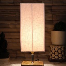 Devansh Grey & Brown Cotton Table Lamp With Square Wood Base-32