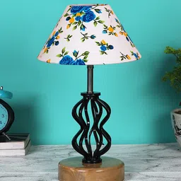Devansh White & Blue Floral Printed Metal Table Lamp-27