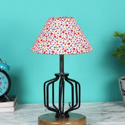 Devansh White & Red Printed Table Lamp With Shade-6