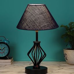 Devansh Blue & Black Textured Jute Table Lamp With Iron Base-12