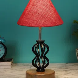 Devansh Pink & Black Solid Jute Table lamp with Wood Base-2