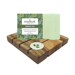 VEDANUM Organic Green Tea Soap with Handcrafted Natural Neem Wood Soap Stand-10