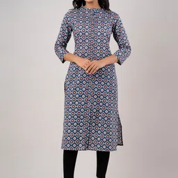 FERANOID Geometric Block Print Cotton Kurta-12