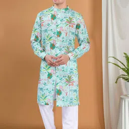 SHIWAM ETHNIX Ethnic Motifs Printed Mandarin Collar Long Sleeves Cotton Straight Kurta-18