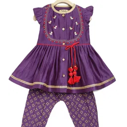 Tiber Taber Girls Floral Embroidered Chanderi Silk Kurti with Salwar-44