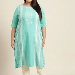 Sztori Women Embroidered Keyhole Neck Flared Sleeves Thread Work Crepe Kurta-49