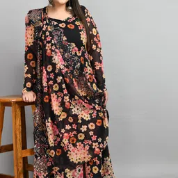 PrettyPlus by Desinoor com Plus Size Floral Printed Mirror Work Georgette Kurta-image-52