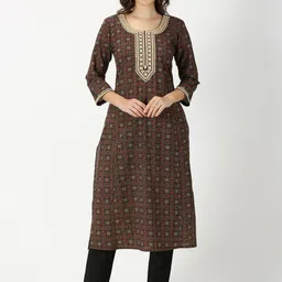 SAFFRON THREADS Ajrakh Printed Straight Pure Cotton Kurta-picture-45