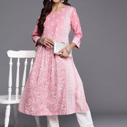 Anouk Pink Ethnic Motifs Printed Thread Work Detailed Anarkali Kurta-image-10