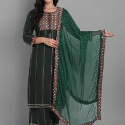 KALINI Embroidered Mirror Work Kurta & Palazzos With Dupatta-picture-52