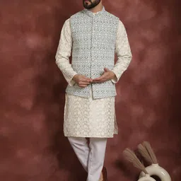 Anouk Floral Embroidered Regular Thread Work Kurta with Churidar & Nehru jacket-92