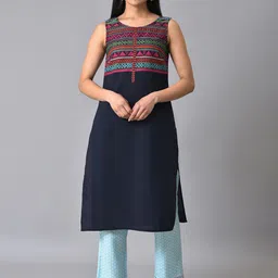 AURELIA Geometric Embroidered Pure Cotton Kurta-image-10