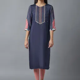 WISHFUL Women Blue Yoke Design Kurta-image-12