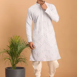 VASTRAMAY Chevron Embroidered Mirror Work Kurta with Dhoti Pants-image-80