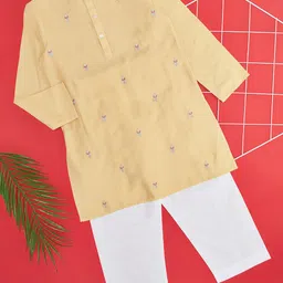 indus route by Pantaloons Boys Floral Embroidered Mandarin Collar Kurta-36