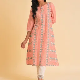W Pink Floral Printed Pure Cotton Kurta-65