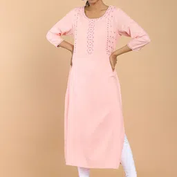 Soch Women Pink Geometric Embroidered Mirror Work Rayon Kurta-image-21