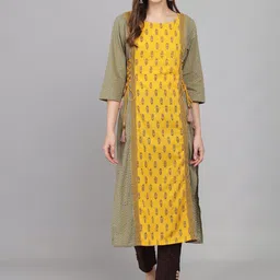 Anouk Yellow Ethnic Motifs Printed Pure Cotton Straight Kurta-picture-8