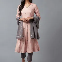 W Women Pink & Grey Ethnic Motifs Printed Kurta-picture-22