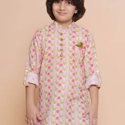 Aj DEZInES Boys Geometric Printed Mandarin Collar Cotton Kurta-47