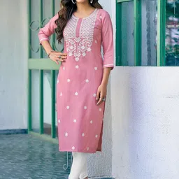 KALINI Floral Embroidered Round Neck Thread Work Straight Kurta-image-53