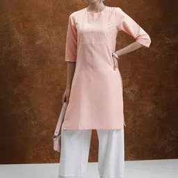 Vishudh Peach-Coloured Floral Yoke Design Embroidered Straight Kurta-image-30