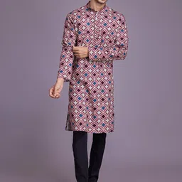 SHUBHVASTRA Geometric Printed Mandarin Collar Straight Kurta-20
