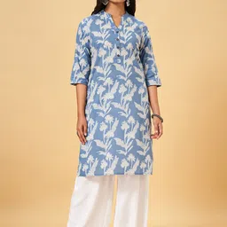 RANGMANCH BY PANTALOONS Floral Printed Mandarin Collar Cotton Kurta-image-79