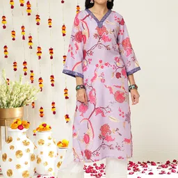 Varanga Floral Printed V-Neck Sequinned Kurta-picture-16