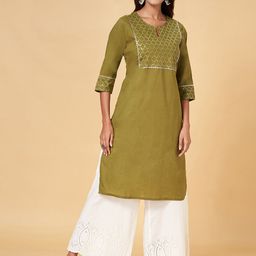 RANGMANCH BY PANTALOONS Yoke Design Gotta Patti Straight Kurta-image-21