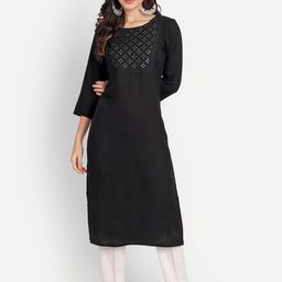 Haute and Humble Women Black Embroidered And Mirror Work Yoke Design Kurta-13