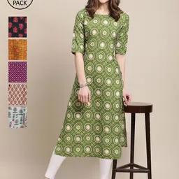 7Threads Women Pack Of 6 Printed Summer Sheers Crepe Kurta-image-39