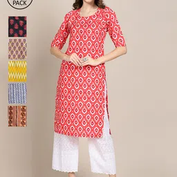 7Threads Women Pack of 6 Digital Printed Crepe Straight Kurtas-image-51