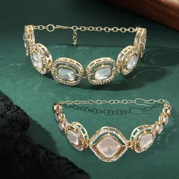 Zaveri Pearls Set of 2 Gold-Plated Austrian Diamonds Studded Wraparound Bracelets-11