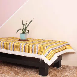 STITCHNEST Aztec Yellow & White 4-Seater Woven Table Cover With Lace  Border-2