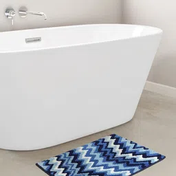 OBSESSIONS Blue & White 1800 GSM Anti-Skid Bath Rug-image-58