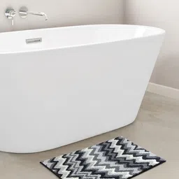 OBSESSIONS Grey 1880 GSM Striped Anti-Skid Bath Rugs-image-21