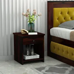 woodenmood WoodcutSolid Wood Bedside Table in Walnut Finish-picture-42