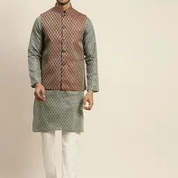 SOJANYA Men Green Ethnic Motifs Kurta with Pyjamas & Nehru Jacket-picture-31