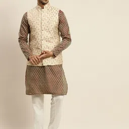SOJANYA Men Maroon Ethnic Motifs Kurta with Pyjamas & Nehru Jacket-36